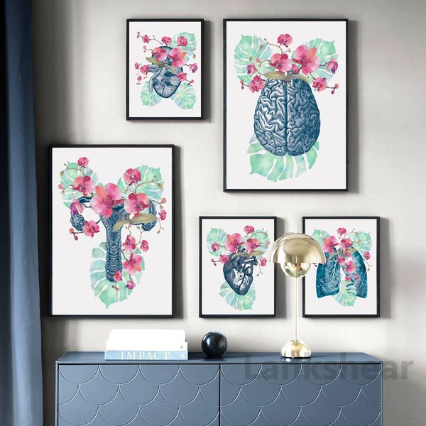 

wall art canvas painting anatomy human organs flower nordic posters and prints wall pictures for living room doctor office decor
