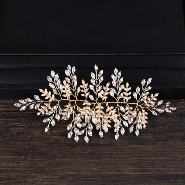 

gold crystal beads leaf handmade headband tiara de noiva bride barrettes headpiece women wedding hair jewelry accessories sl, Golden;silver