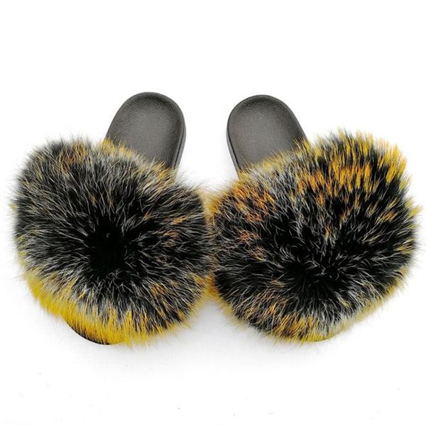 

wholesale women slides lady fur slippers real raccoon fur slides outdoor women shoes, Black