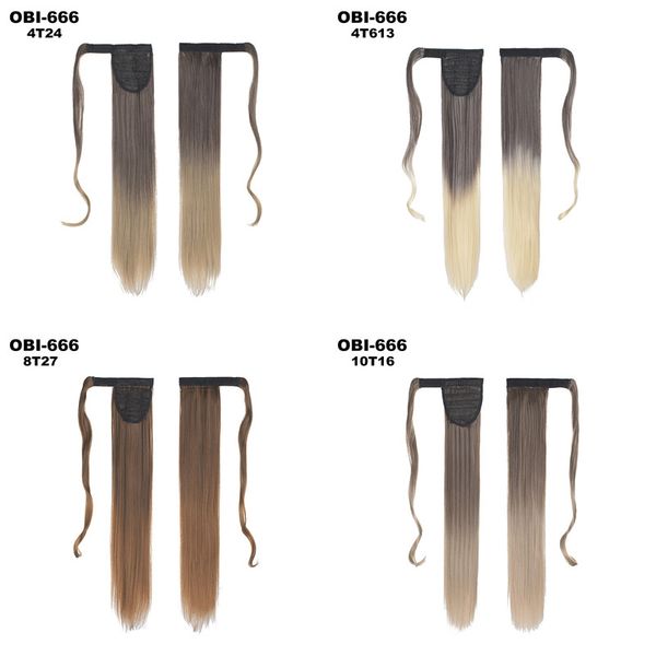 

22 inches long wrap around synthetic ponytail 20 colors simulation human hair extensions ponytails bundles bip-666, Black