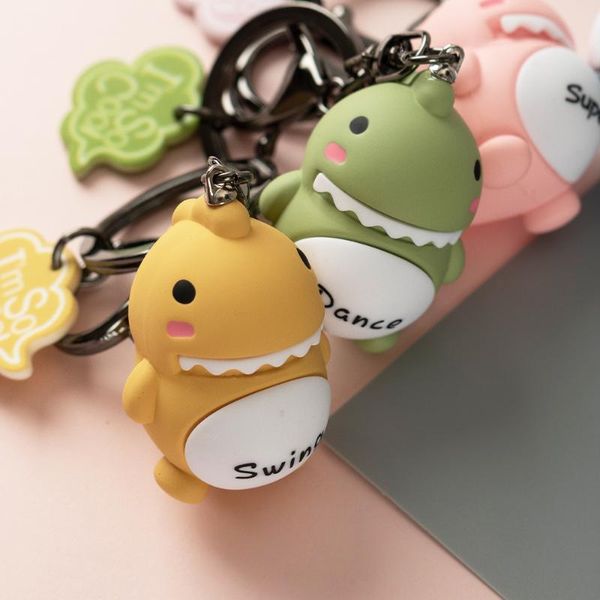 

keychains accessories cute cartoon key chains little dinosaur animal keychains women bag charm key rings, Silver