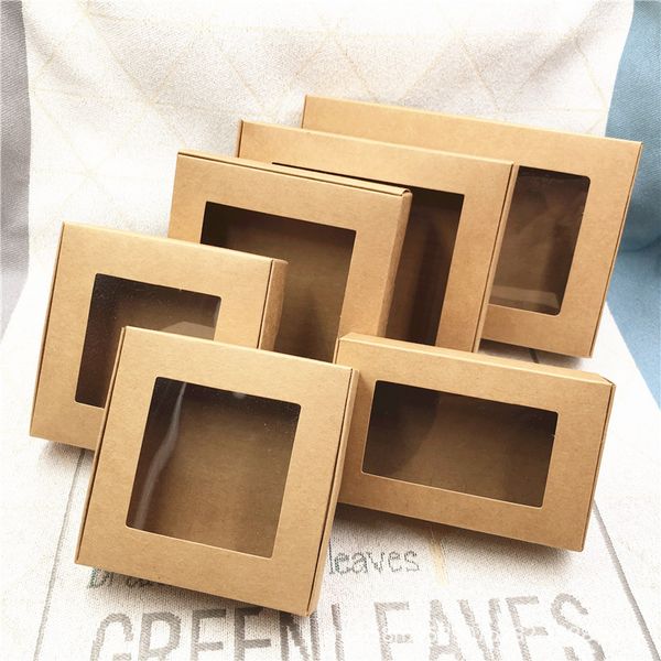 

gift wrap 50pcs kraft paper candy box handmade soap transparent pvc window cake birthday baby shower party packaging