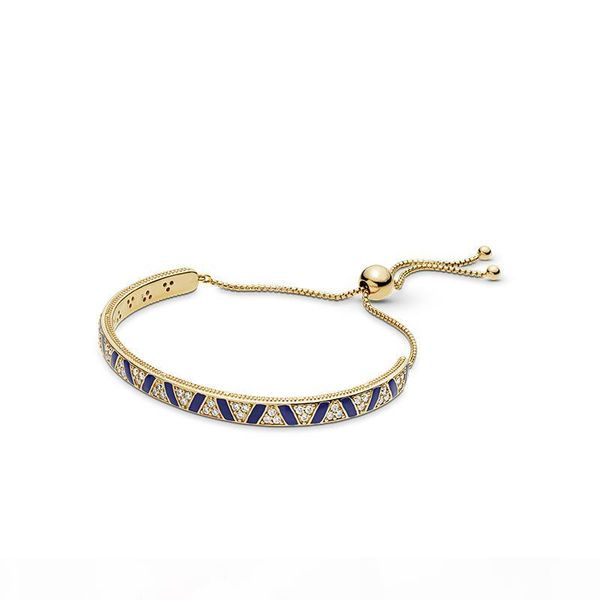 

new 18k yellow gold bracelets original box for designer 925 sterling silver blue stripes adjustable size bracelet with box, Golden;silver