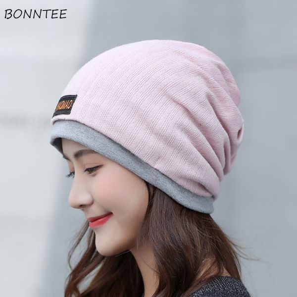 

beanies women simple solid knitted soft warm trendy caps student daily lovely hats thicker korean womens retro casual skullies, Blue;gray