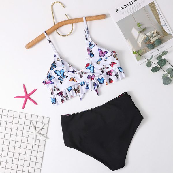 

20ss fashion women's swimwear summer bikini swimsuit double-sided sling butterfly print split bikini swimsuit size s-xl, White;black