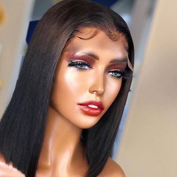 

bob wig lace front human hair wigs short straight frontal wig human hair black wigs with bleach knots, Black;brown