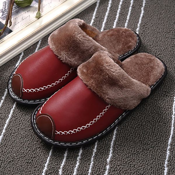 

2020 women slipper for winter fashion leather shoes indoor use plus size warm cotton shoes flip flop, Black