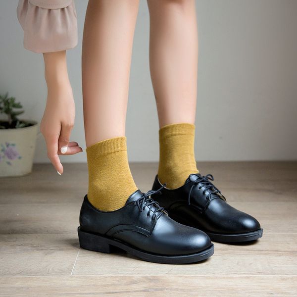 

dress shoes ymechic woman 2021 autumn lace up block chunky heels street leisure punk oxford for women med heel pumps 34-43, Black