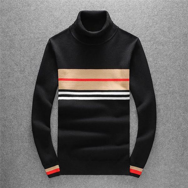 

famous winter designer clothing clothing turtleneck str winter color-blocking men's pullover knit and sweater long-sleeved autumn thick, Black