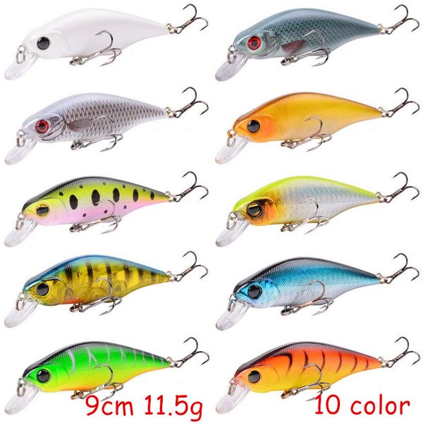 

10pcs/lot minnow plastic hard baits & lures 10 colors mixed 9cm 11.5g 6# fishing hooks pesca fishing tackle accessories bl_66