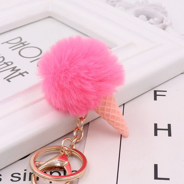 

car keychain ball ice cream cone keychain multicolor furry key chain ring keyring pompon backpack ing, Silver