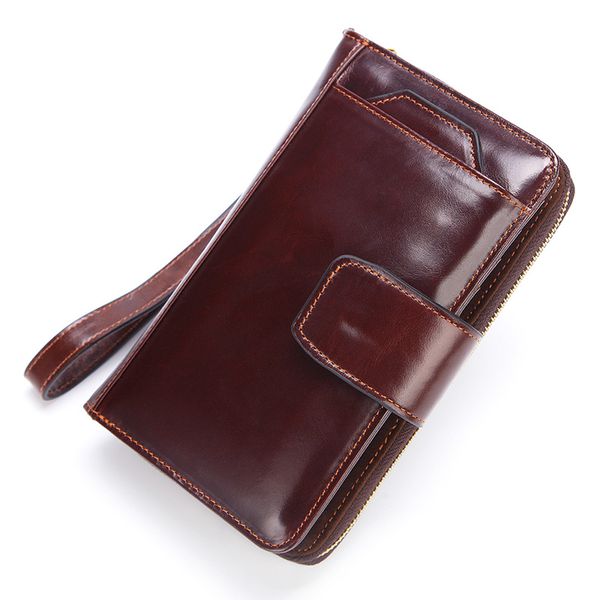 

new men purse genuine leather wallet men's clutch bag long multi-function mobile phone bag cow leather male card holder, Red;black