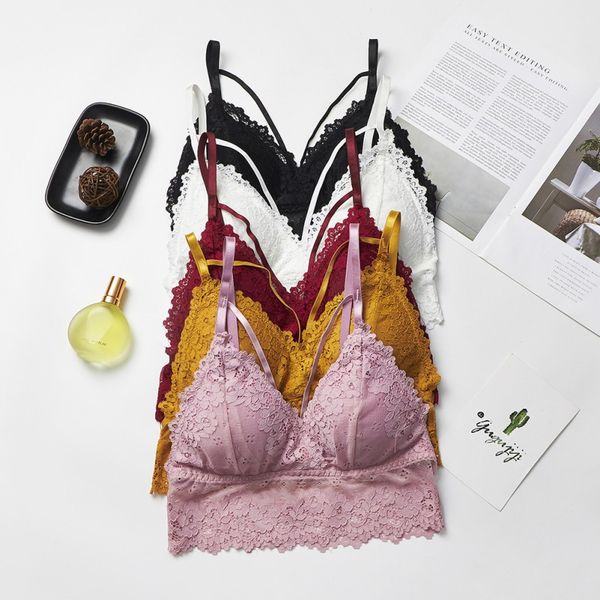 

lace sheer triangle unpadded bra crop women floral strappy lingerie comfy black ladies bras ns, Black;white