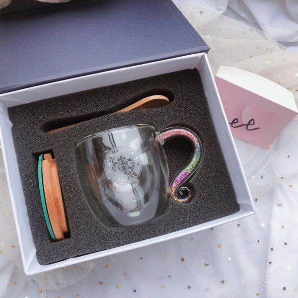 

250ml starbucks cup double layer water bottle coffee juice mug with spoon and lids gift product