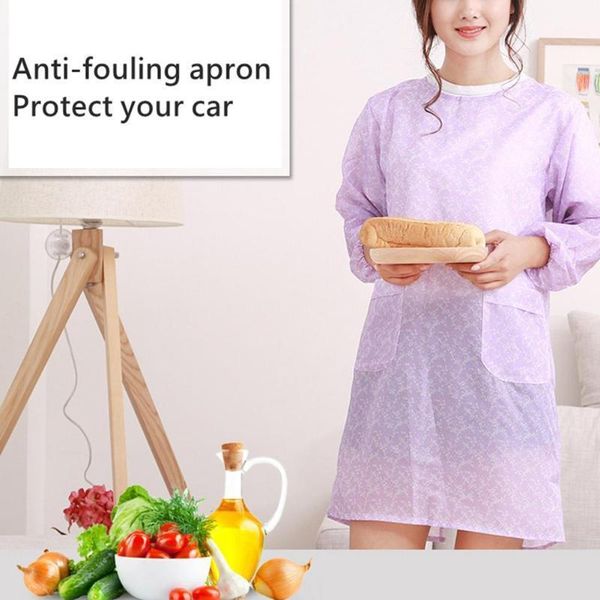 

sleeve apron kitchen cooking floral home waterproof long smock baking working women jjxh wwpfx