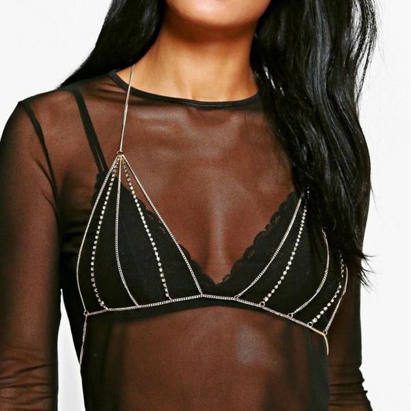 

the queen of claw shiny crystal claw bra chest chain harness body jewelry, Silver