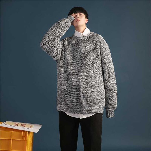 

japanese retro pure collared pullover trend pullover loose sweater men's knit sweater autumn and winte, White;black