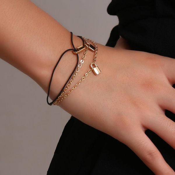 

geometry bracelet women retro lock chain bracelets multilayer bracelet jewelry jewellery accesorios wholesale pulseras, Black