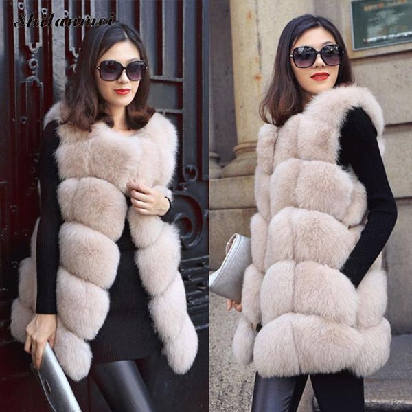 

casual furry faux fur vest coat solid 2020 winter fur coat women plus size sleeveless jacket vest female fashion outwear 4xl, Black
