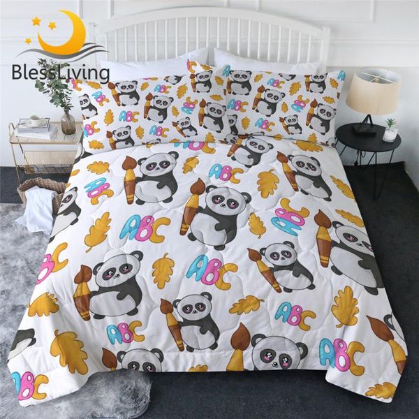 

BlessLiving Pandas Bedding Queen Cartoon Air-conditioning Comforter for Kids Back to School Quilt Set Animal colcha verano 3pcs