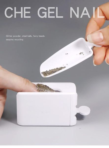 

portable dipping powder magic mirror powder recycling tray white nail sequin glitter storage box manicure tools