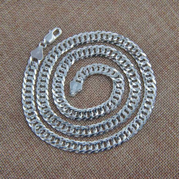 

chains 100%s925 sterling silver double buckle necklace men's whip neck chain korean version of the trendy male handsome wild 8mm