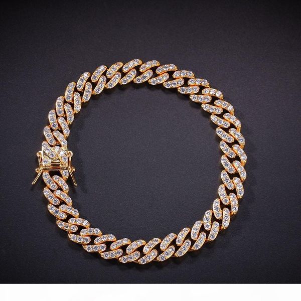 

8mm men zircon link bracelet hip hop jewelry gold copper material iced out women's cz chain fashion for gift, Black