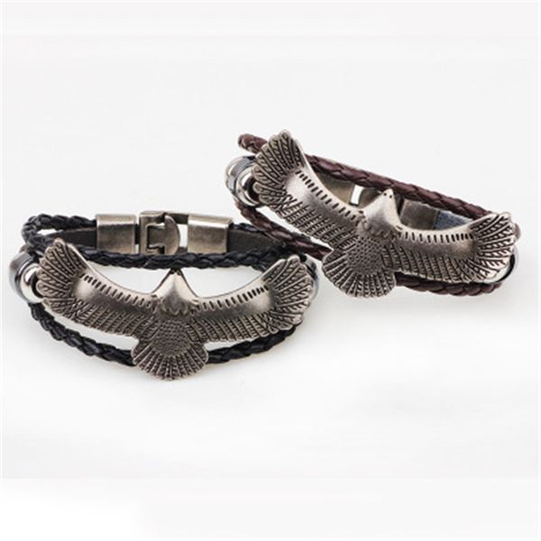 

punk style male rider eagle genuine leather bracelet ride to live charm bracelets & bangles for men pulseira de couro, Golden;silver