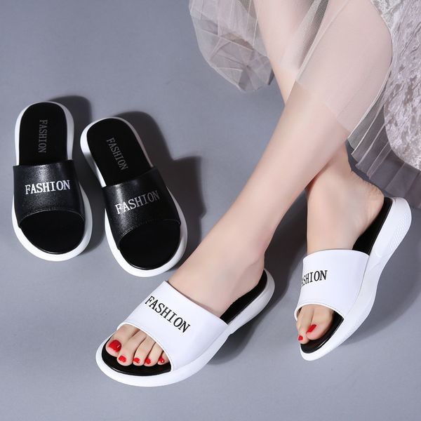 

shoes women ladies' slippers platform pantofle low luxury slides soft 2020 designer flat basic rome fashion hoof heels fabric, Black