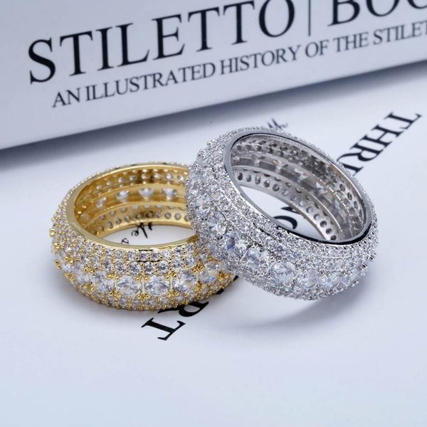

rillz hip hop men's iced out cubic zircon bling round 10mm ring gold silver color cz jewelry rings gifts01, Golden;silver
