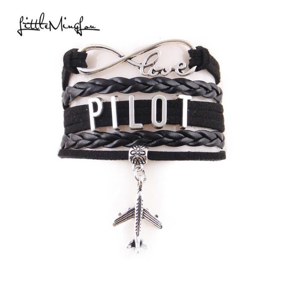 

little minglou infinity love pilot flyer bracelet airplane charm leather wrap men bracelets & bangles for women jewelry, Red;blue