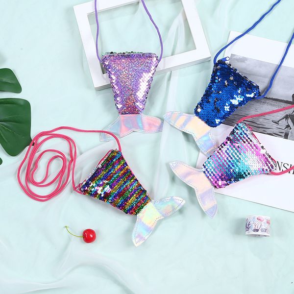 

women mermaid tail sequins coin purse girls crossbody bags sling money change card holder wallet purse bag pouch for kids gifts, White