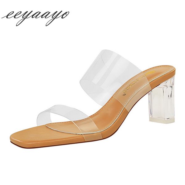 

2020 new summer women mules slippers high crystal heels solid ladies women shoes black outside slides