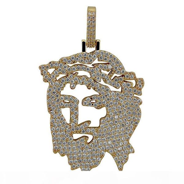 

solid back iced out jesus christ piece head face pendants necklaces hip hop gold silver chain for men women jewelry