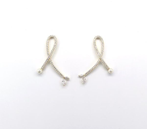 

fashionable popular geometric zircon pearl earrings shiny cross earrings two11, Golden;silver