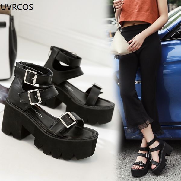 

new european and american college style sponge soles sandals casual platform summer waterproof platform students fish mouth shoe, Black