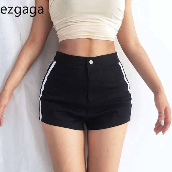 

ezgaga women shorts webbing hip hop high waist casual all-match straight slim feminino sports shorts street wear, White;black