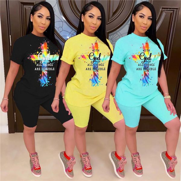 

casual set fashion female clothing womens 2020 luxury designer 2pcs tracksuits summer short sleeve shorts colorful print, Gray