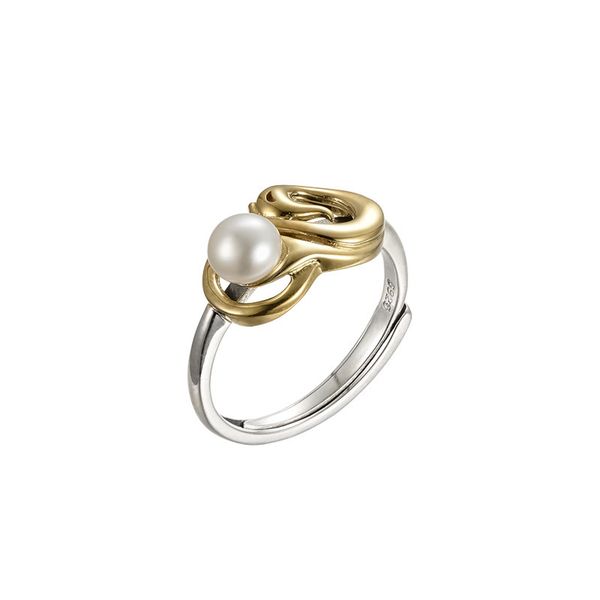 

s925 silver women's fresh water pearl ring fashion jewelry wholesale gold-plated ring sale