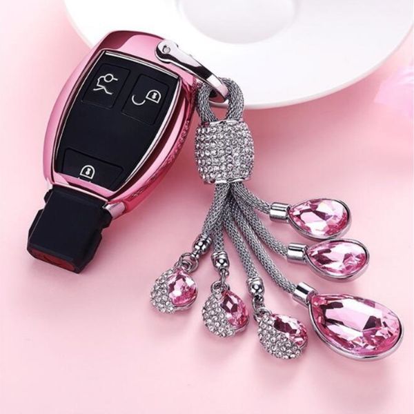 

2020 new colorful promotional gift car ornaments rhinestone car keychain female crystal keyring pendant, Silver