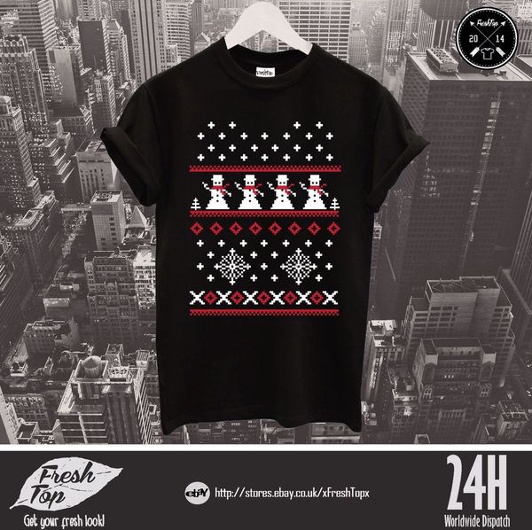 

christmas jumper t shirt xmas gift ideas snow snowflakes snowman tree skiing