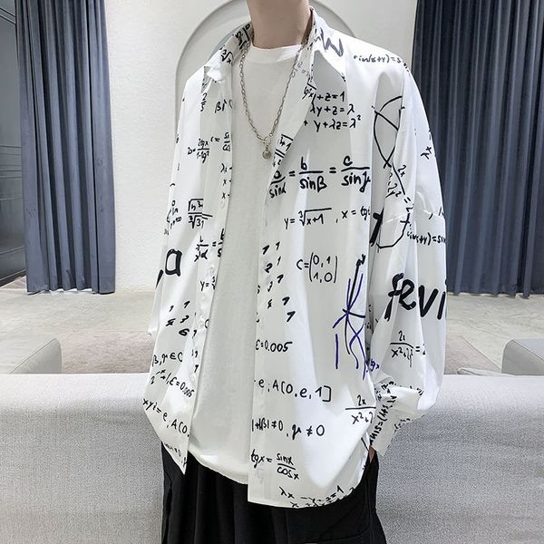 

men's casual shirts 2021 autumn and winter long-sleeved printed young people personality trend clothing, White;black
