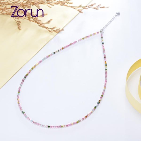 

zorun natural stone tourmaline/spinel/fluorite necklace jewelry 2mm with 925 sterling silver accessories for women new design
