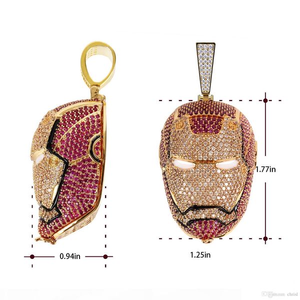 

24k gold plated iced out big iron men necklace pendant micro paved cubic zircon charm bling bling hip hop jewelry, Silver