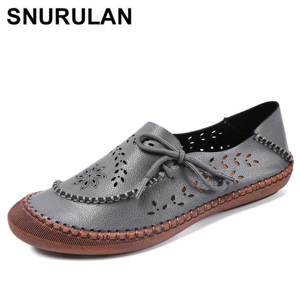 

snurulan hollow women shoes new soft women handmade casual shoes flats genuine leather non-slip plus size women's, Black