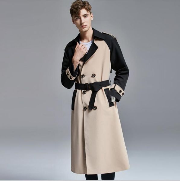 Cor dupla blusão masculino de manga comprida outono novo bonito jaqueta trespassado jovem tamanho grande trench coat