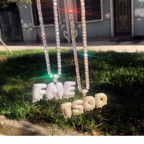 

a-z 0-9 custom name white drip bubble letters chain necklace pendant men zircon hip hop jewelry with gold silver color rope chain