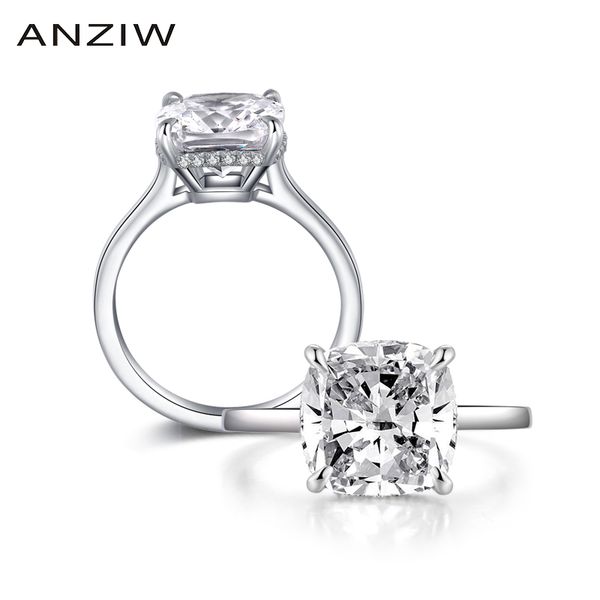 

925 sterling silver rings women wedding engagement big cushion cut halo ring for women 925 para mujer anello di donne, Golden;silver