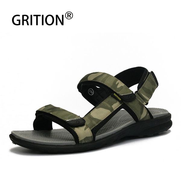 

grition summer men sandals outdoor spring flat genuine leather rubber sole comfortable ankle strap casual beach shoes camouflage