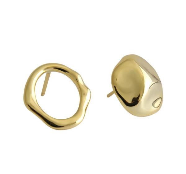 

shanice 925 sterling silver punk style ins irregular concave surface geometric circle men women stud earrings statement01, Golden;silver